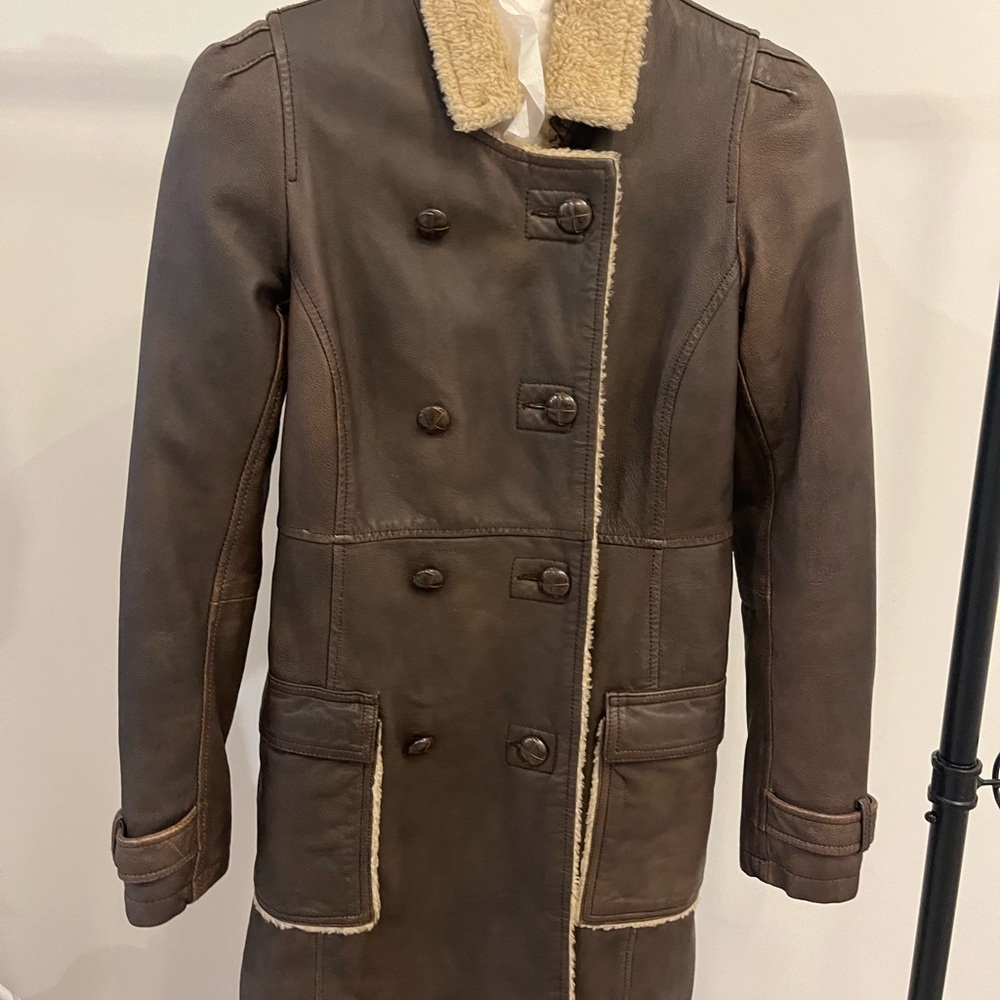 Brown Shearling Coat with Cream Collar